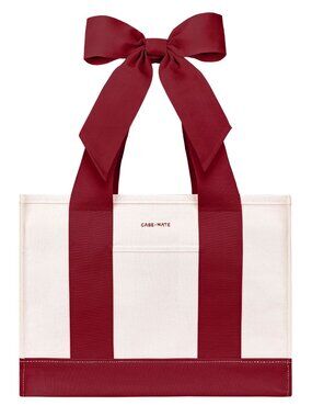 Case-Mate Cranberry Bow Canvas Tote Bag Large Shoulder Holiday Shopper NWT